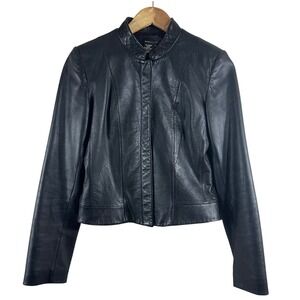 BCBGMAXARIA Women's Jacket Black 100% Leather Lined Crop Moto Y2K Size 8